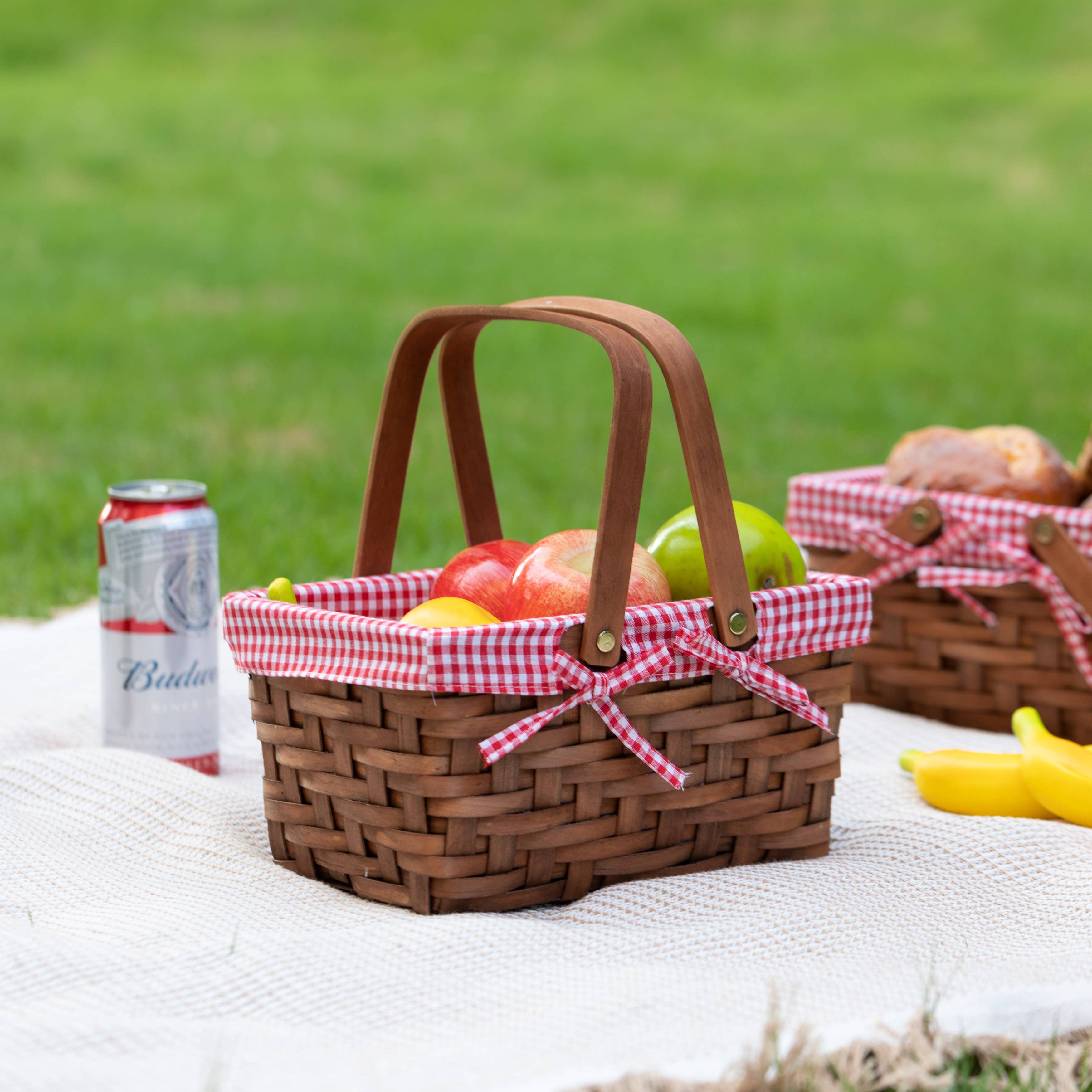 Quickway Imports - Wholesale Picnic Basket - Small Rectangular Picnic Basket Lined with Gingham Lining1
