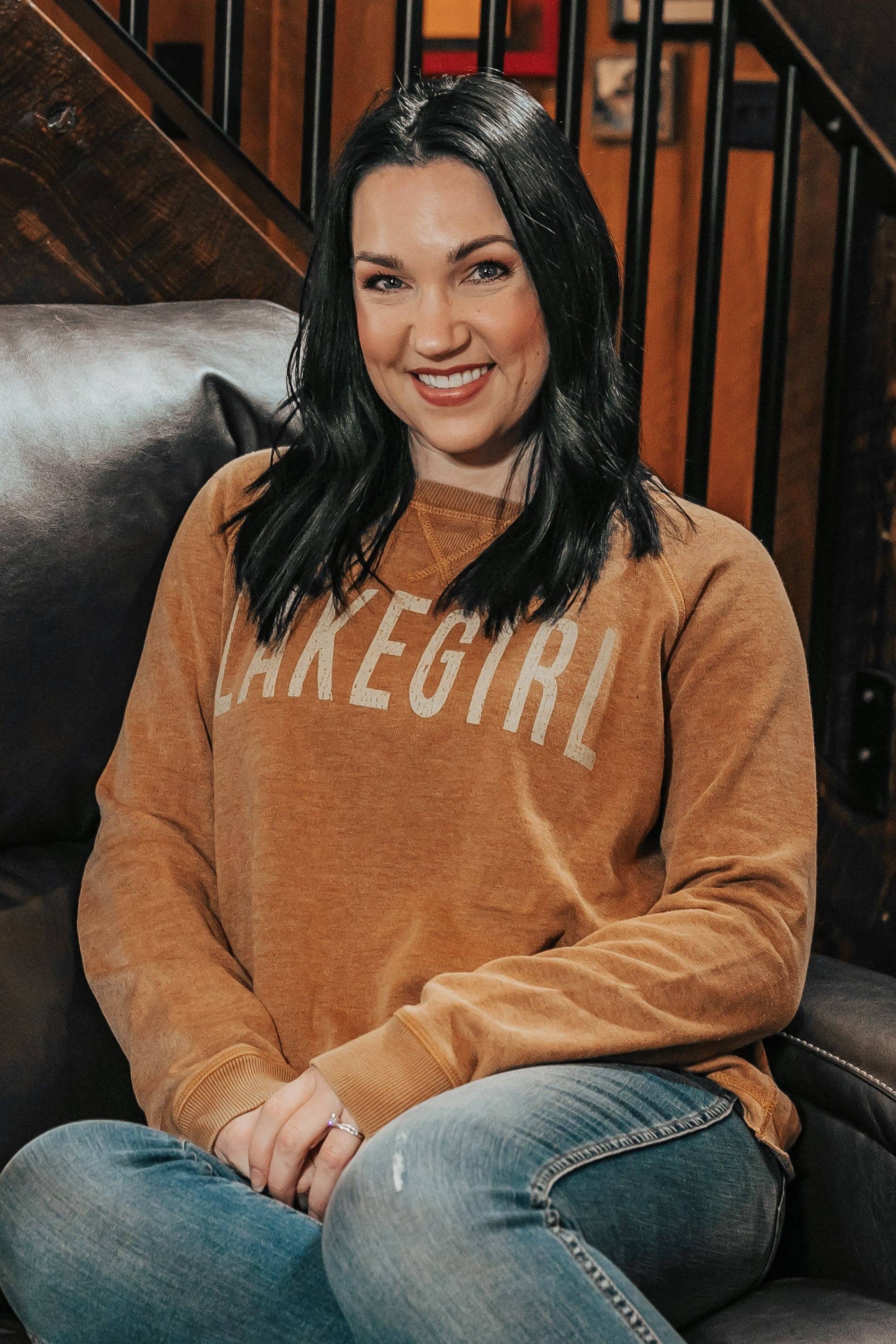 Lakegirl - Wholesale Graphic Sweatshirt - Women's - Raw Edge Fleece Crew Neck in Pumpkin1