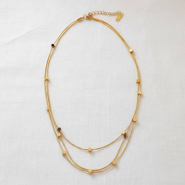 Square Pendant Double Layer Necklace for wholesale by paperln