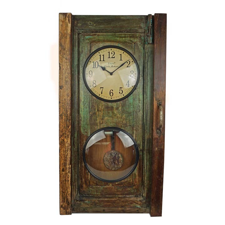 NACH - Wholesale Wall Clock - Recycled Old Wood Panel Pendulum Clock