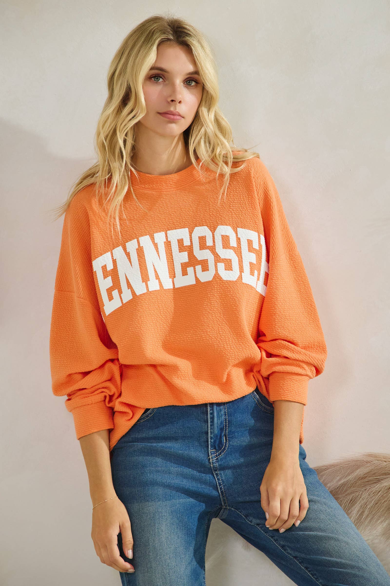 Tres Bien, Inc - Wholesale Tunic - Women's - T-42083-"TENNESSEE" CLOUDY KNIT LONG SLEEVE GRAPHIC TOP7