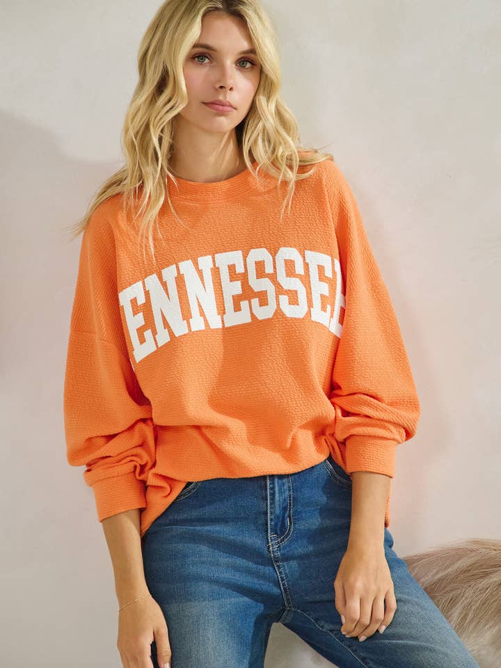 Tres Bien, Inc - Wholesale Tunic - Women's - T-42083-"TENNESSEE" CLOUDY KNIT LONG SLEEVE GRAPHIC TOP7