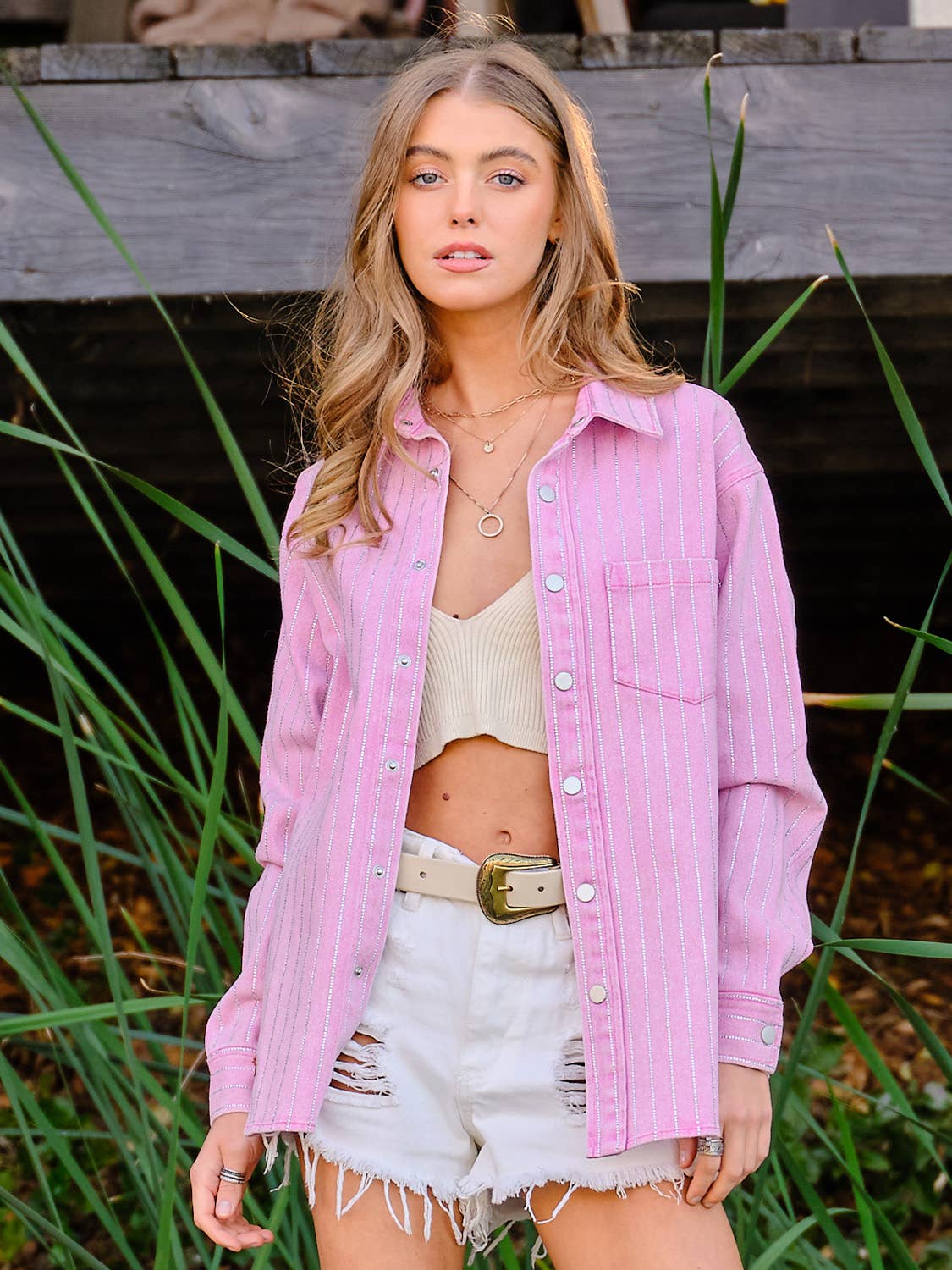 Blue B - Wholesale Denim Jacket - Women's - 22262J - High Luxury Embellished Sparkle Stone Stripe Jacket18