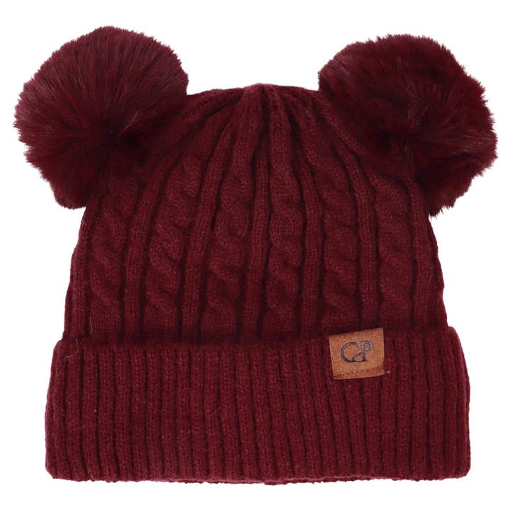 ASSORTED Soft Neutral Cable Knit Double Pom-pom Beanie for wholesale on Faire7