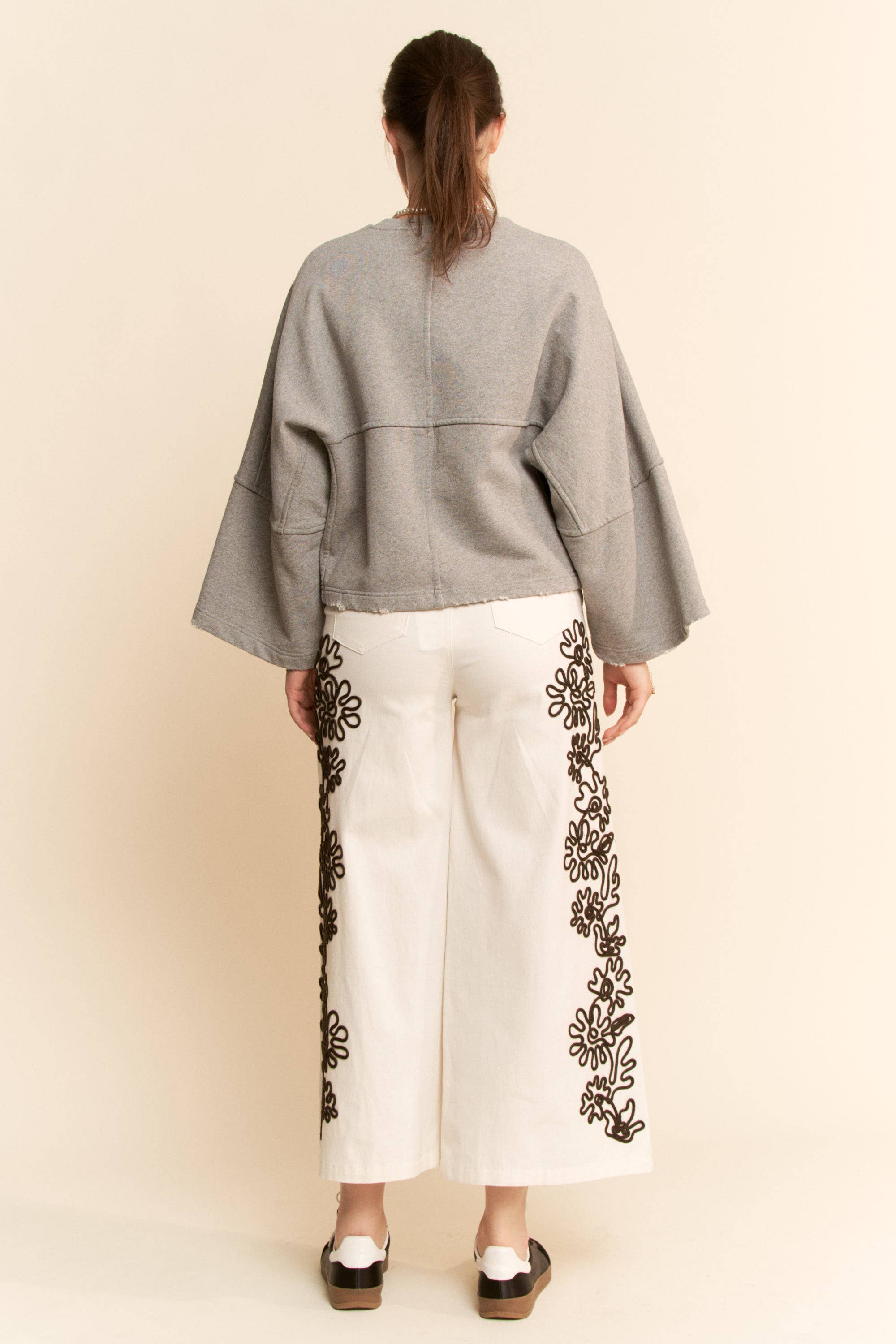 Heather Grey OVERSIZED BELL-SLEEVE RAW HEM SWEATSHIRT for wholesale on Faire9