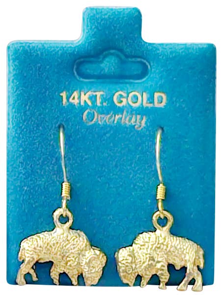 Made in USA Bison Dangle Earrings Gold or Silver     for wholesale by New England Gold Inc.