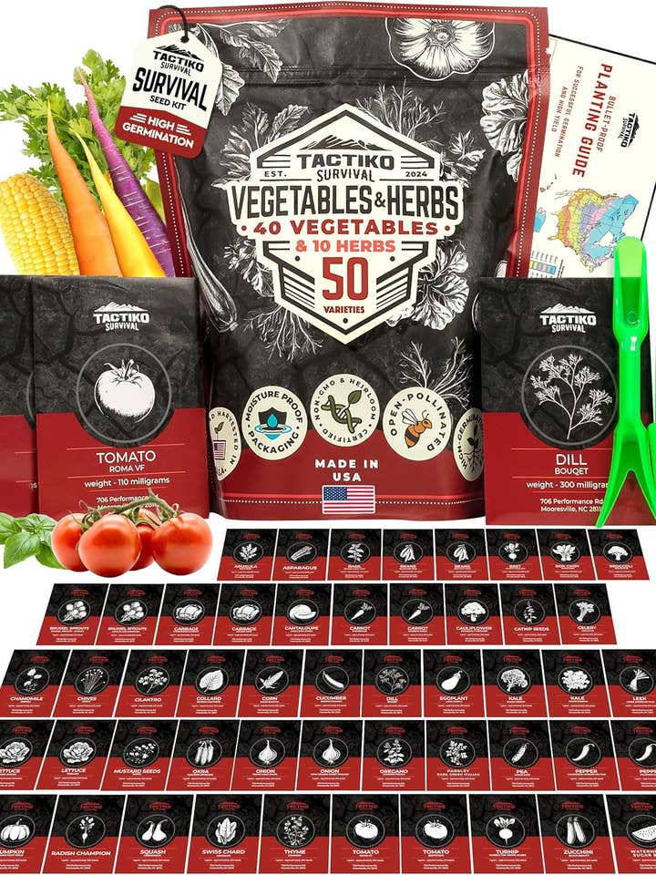 Tactiko Survival Garden Seed Kit - 50 Variety for wholesale by Tactiko Survival