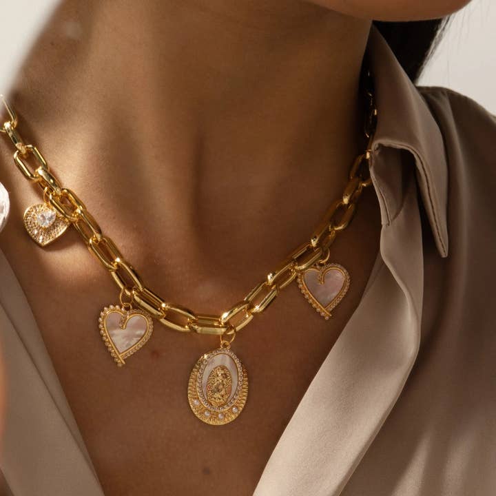 PHOEBE´S - Wholesale Pendant/Charm Necklace - Beautiful Catholic Jewelry: Virgin Mary Hearts Charms Necklace