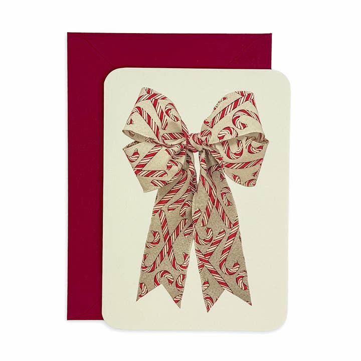 Canonbury Press - Wholesale Season's Greetings Card - Candy Cane Bow Christmas Greeting Card | Christmas Card0