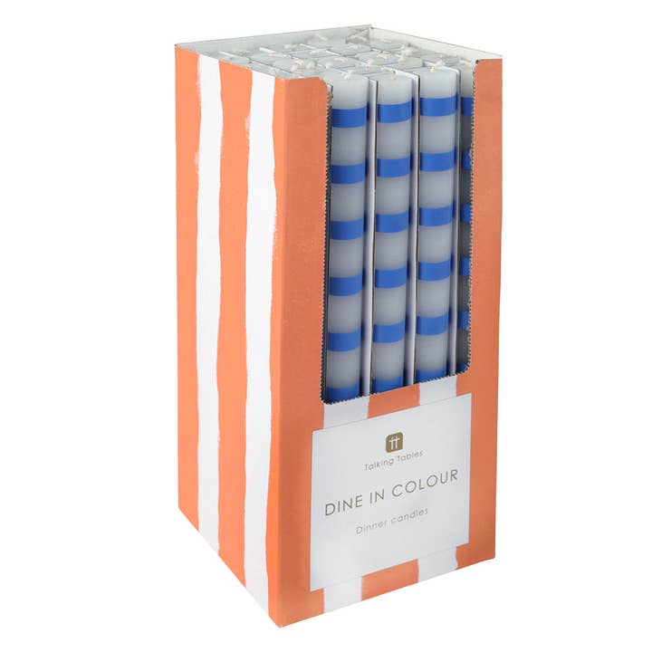 Candele da Cena a Strisce Blu e Bianche - Esposizione | Decorazione per la Casa | per la vendita all'ingrosso da parte di Talking Tables EU