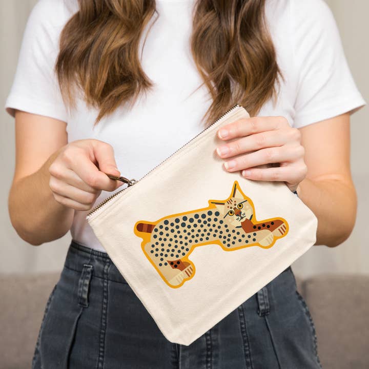 Lantern Press - Wholesale Pencil Case/Pouch - GO BAG POUCH Bobcat, Geometric1