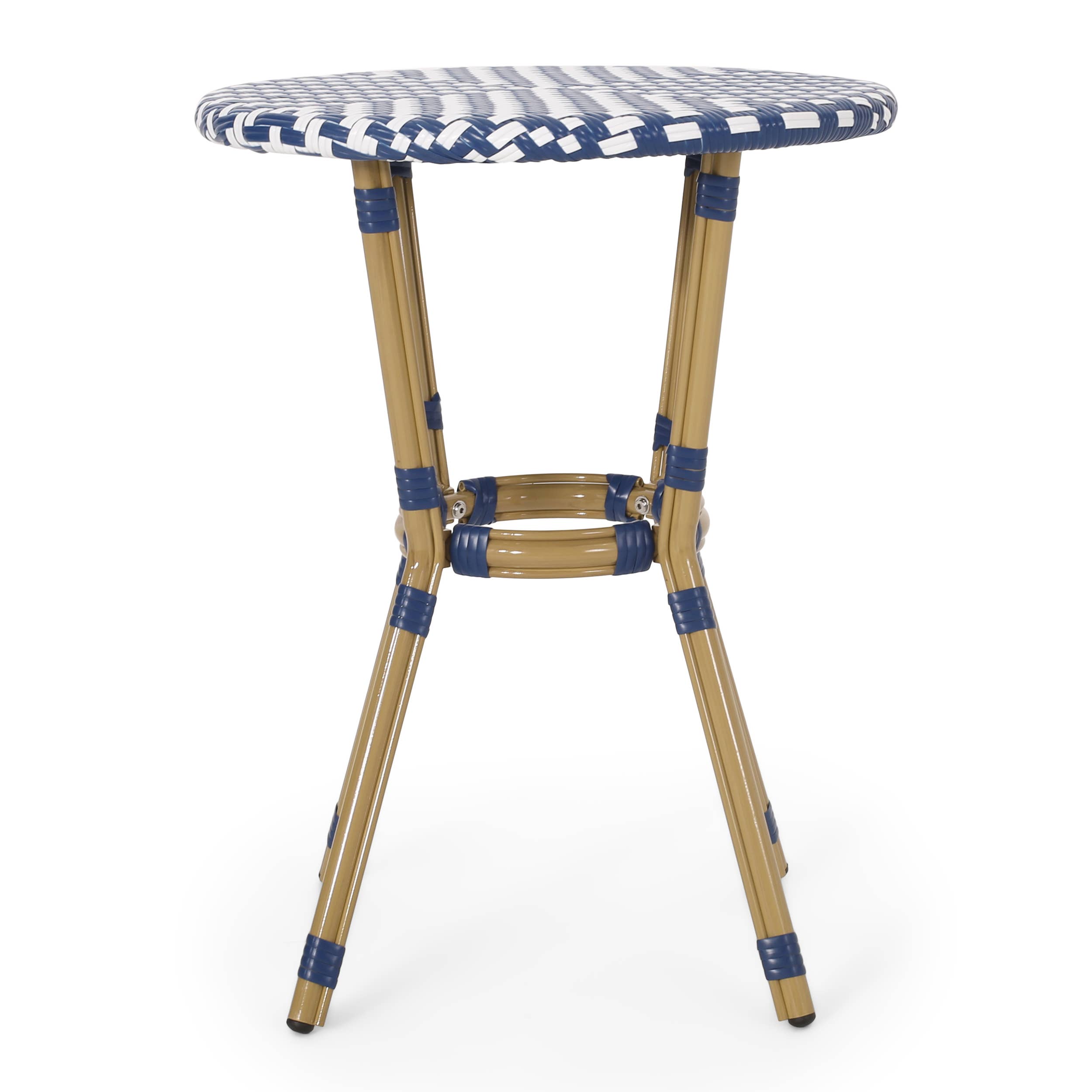 Navy Blue Aluminum 3-Piece French Bistro Set with Bamboo Finish for wholesale on Faire14