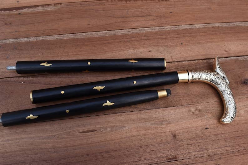 DDecorStore - Wholesale Decorative Tabletop Object - Antique Brass Walking Stick Cane For Adults,3