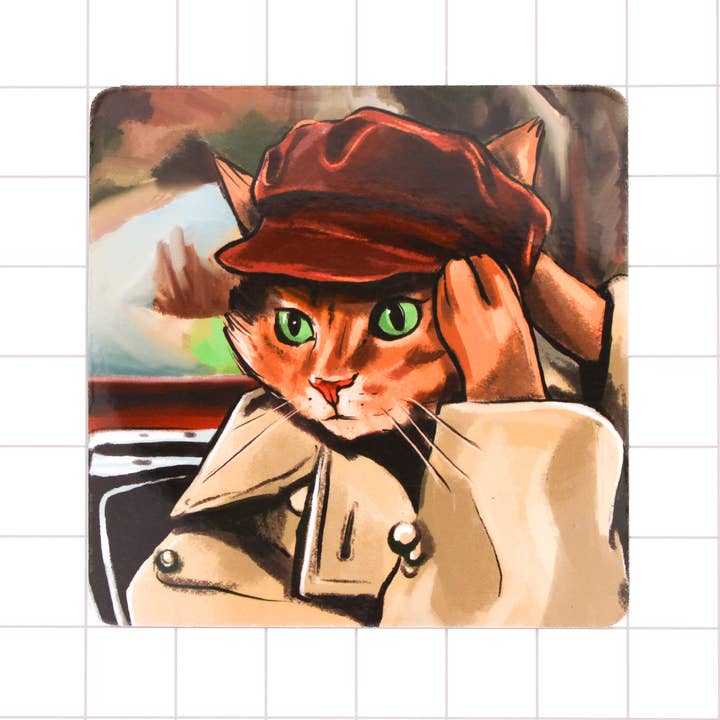 Autumn Leaves Cat Vinyl Sticker for wholesale by Amy Hartelust Art and Illustration