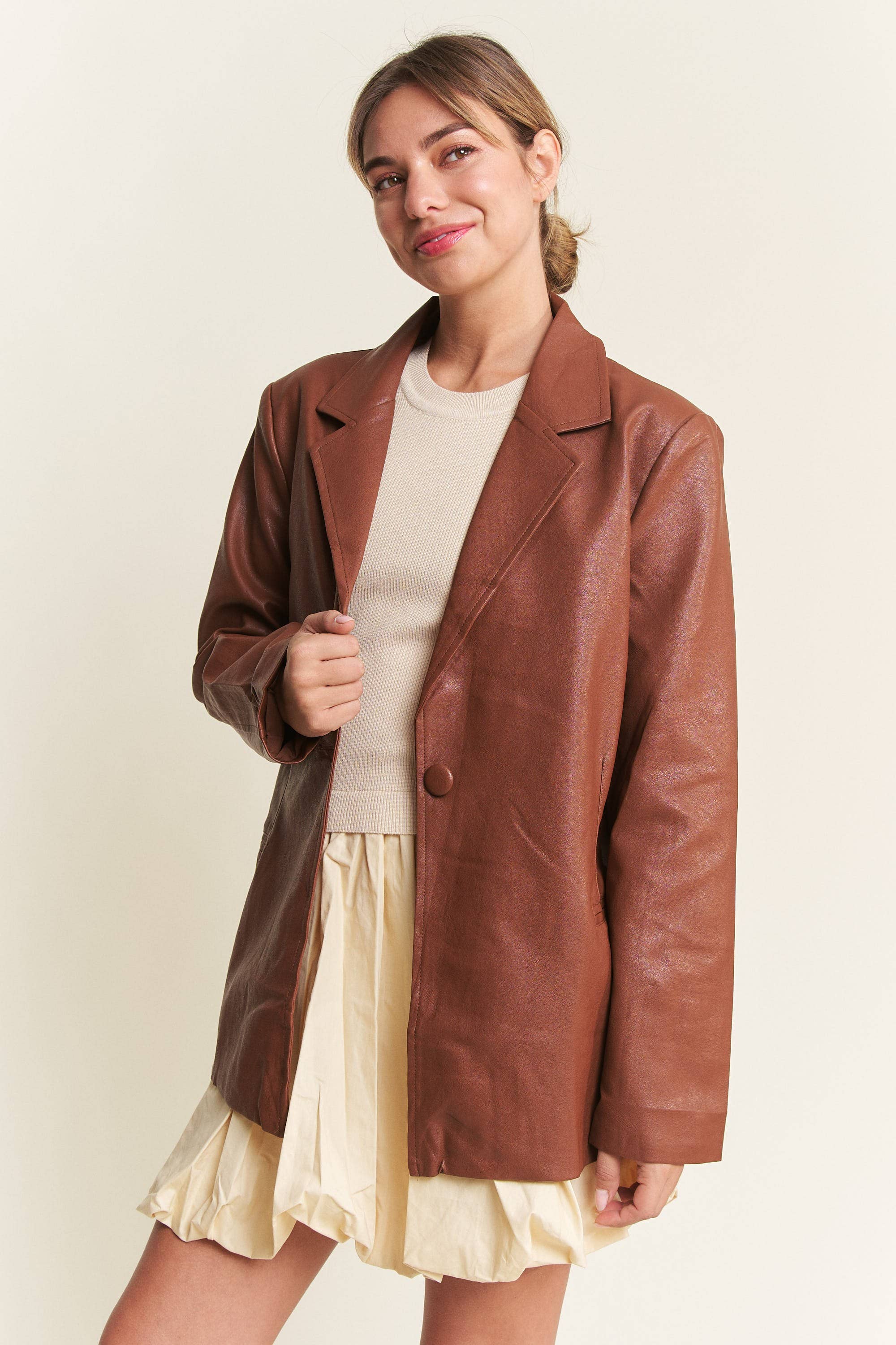 In The Beginning - Wholesale Jacket - Women's - Dark Brown Faux Leather Jacket 0