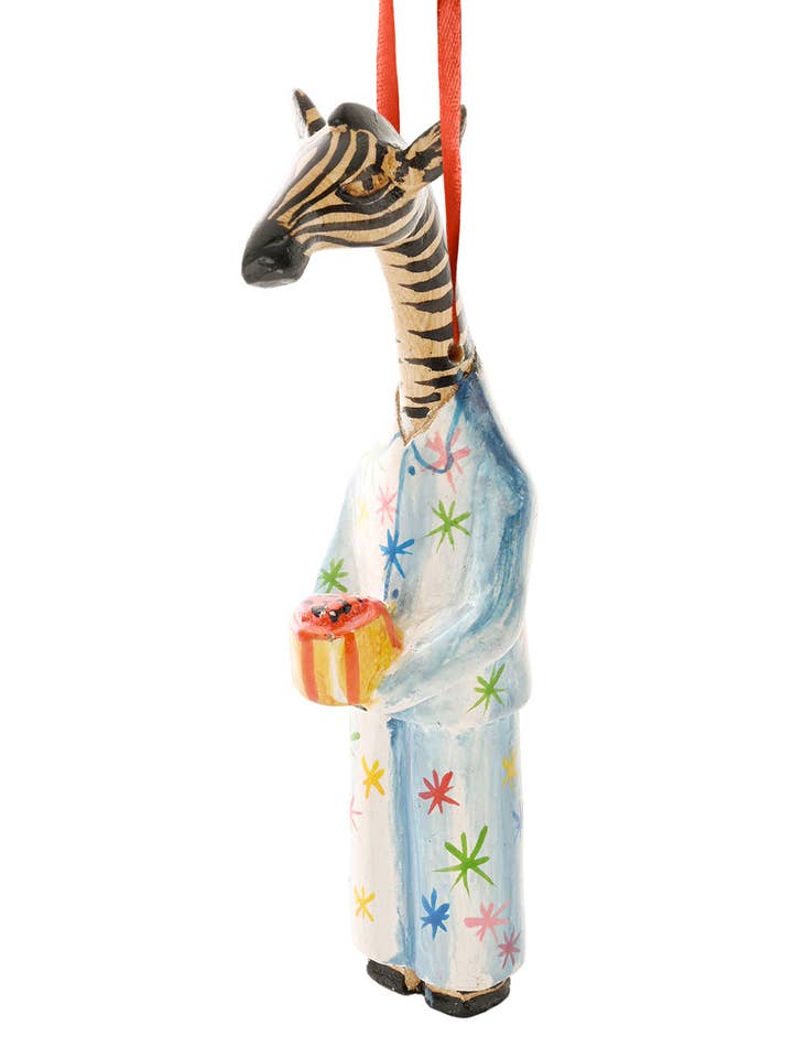 Jacaranda Zebra in Pajamas Christmas Tree Ornament for wholesale by Swahili | AFRICAN MODERN