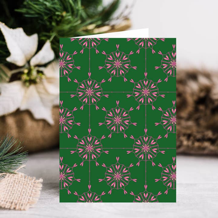 Cartão De Férias Padrão De Flocos De Neve Rosa por atacado de DorcasCreates