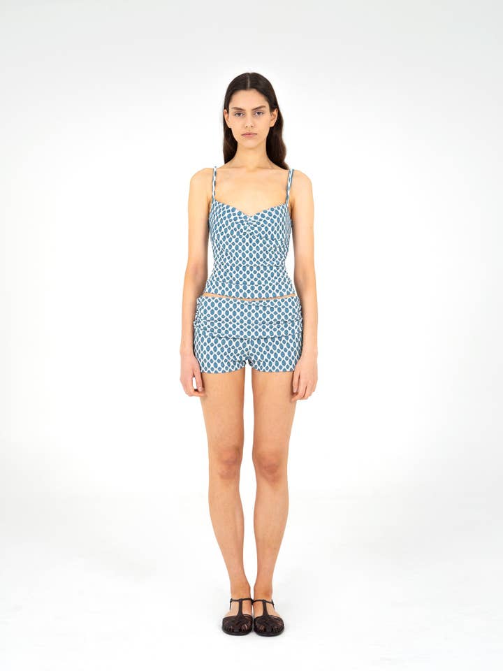CARMEN SAYS - Wholesale Knit Top - Women's - Craft Jersey Blue Ruched Top