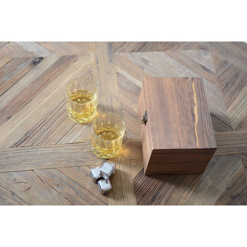 AULICA - Wholesale Cocktail/Liquor Glass - Wooden whisky box with 2 glasses, ice bag, and tongs4