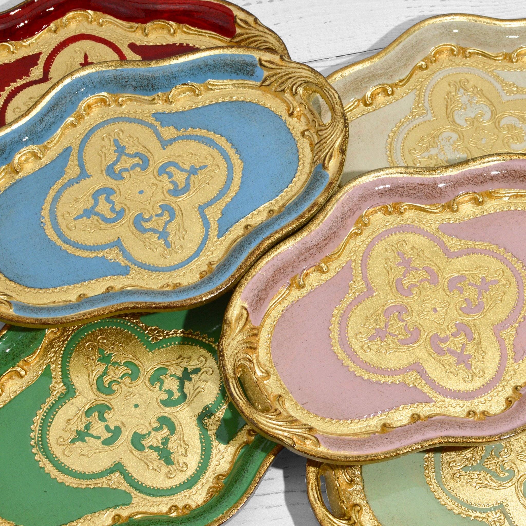 Via Graceffo - Venta al por mayor Bandejas decorativas - Bandeja ovalada pequeña de madera florentina con asas11