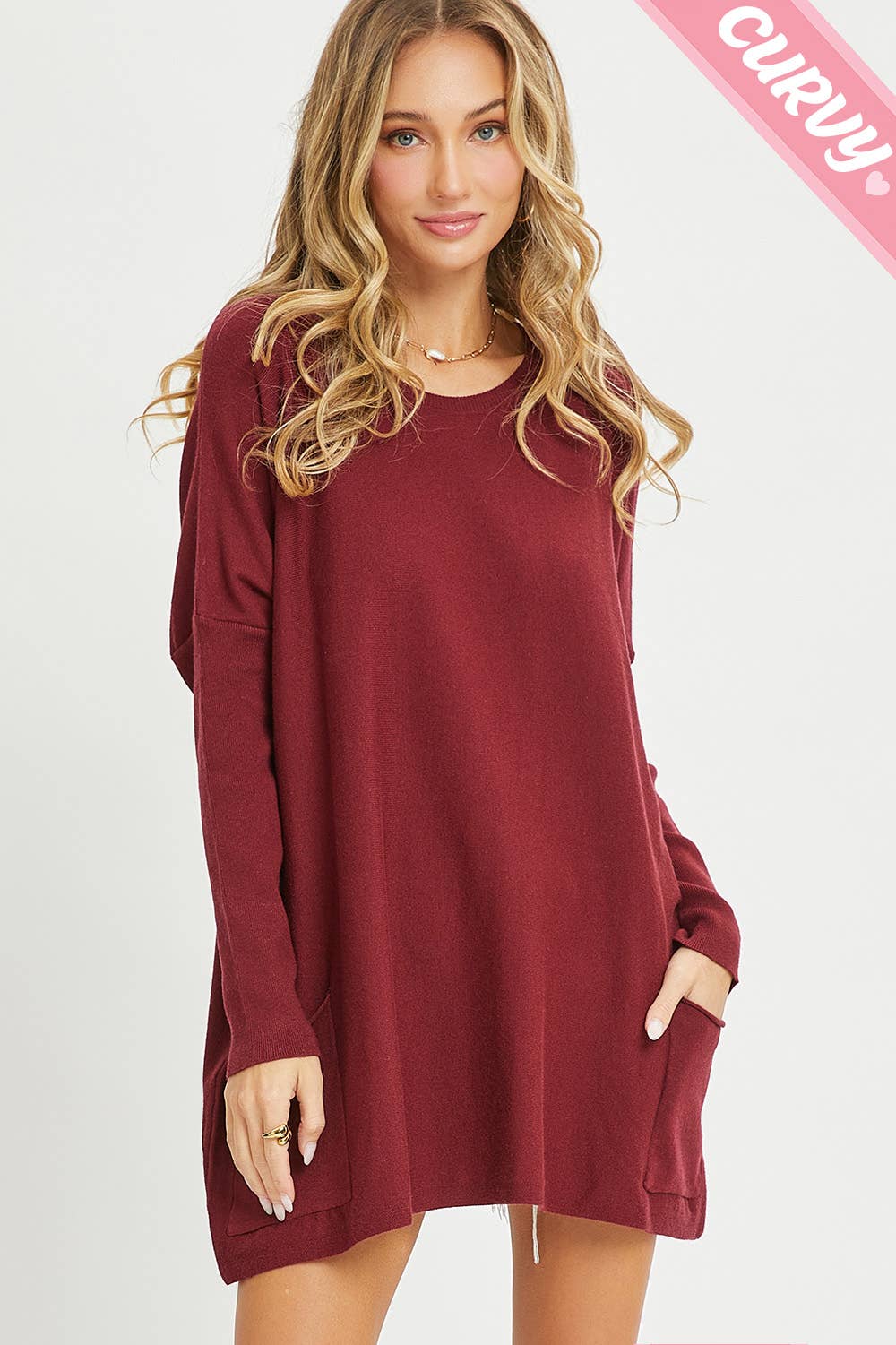 Sweet Lovely by Jen - Wholesale Tunic Sweater - Women's - FRONT POCKET OVERSIZE SWEATER PLUS SIZE0