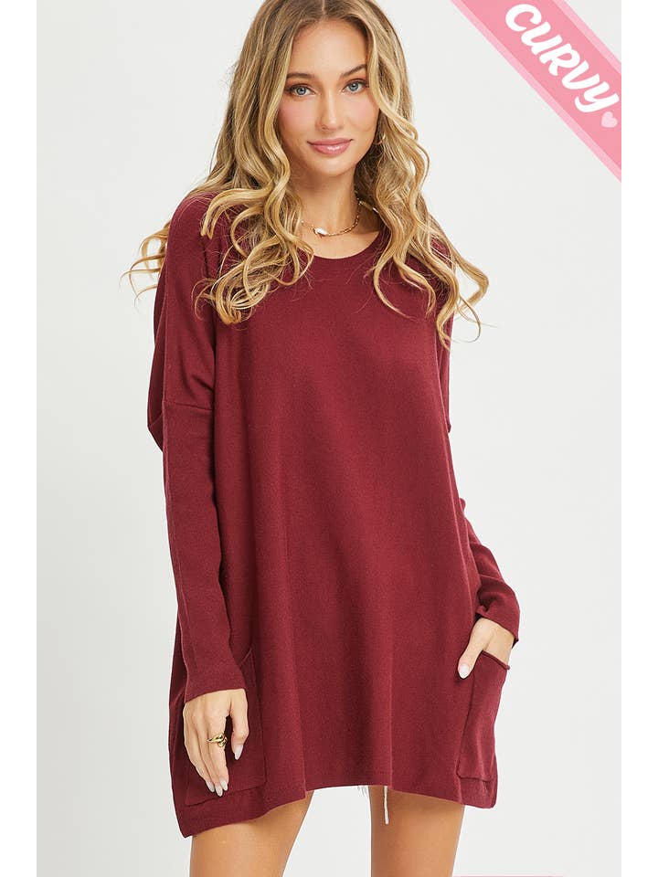 Sweet Lovely by Jen - Wholesale Tunic Sweater - Women's - FRONT POCKET OVERSIZE SWEATER PLUS SIZE