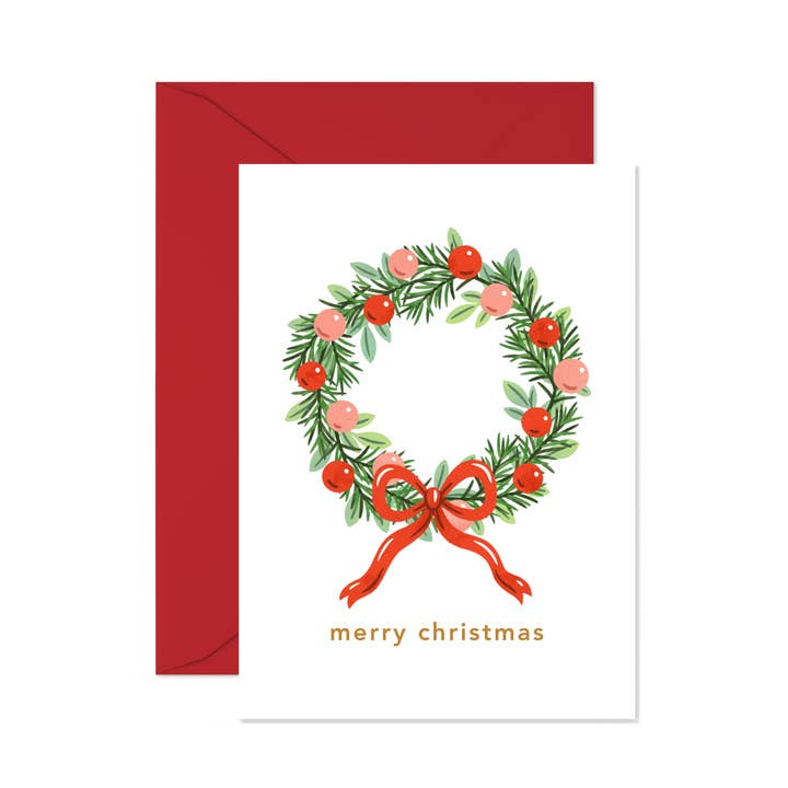 Merry Christmas Wreath | Mini Card for wholesale by Linden Paper Co.