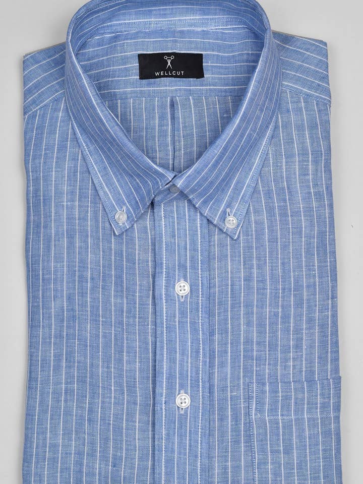 The Liam, Blue Linen Stripe for wholesale by Well-Cut