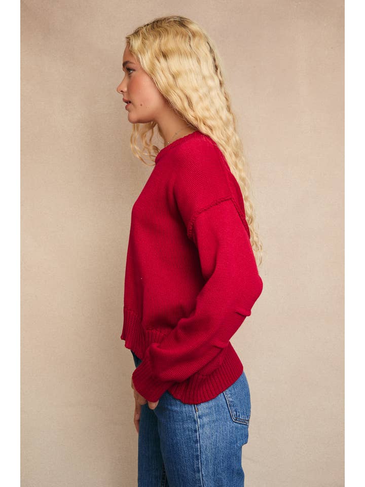 LE LIS - Wholesale Knit Sweater - Women's - ROUND NECKLINE SWEATER TOP WITH PLEATED SLEEVE2