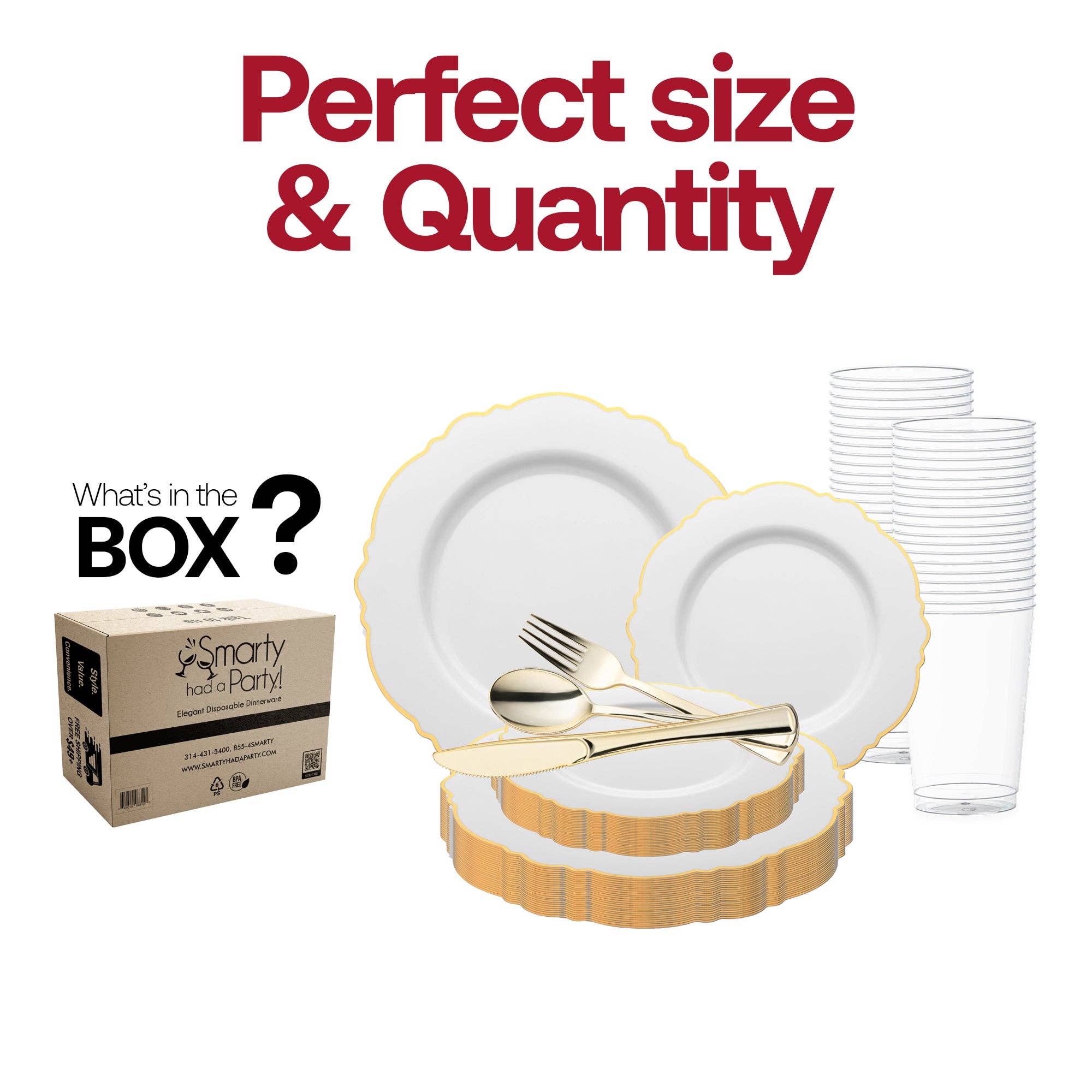 Smarty had a Party - Vente Service à vaisselle - Blanc avec Bord Doré Rond Fleur Plastique Mariage - 60 Ensembles2