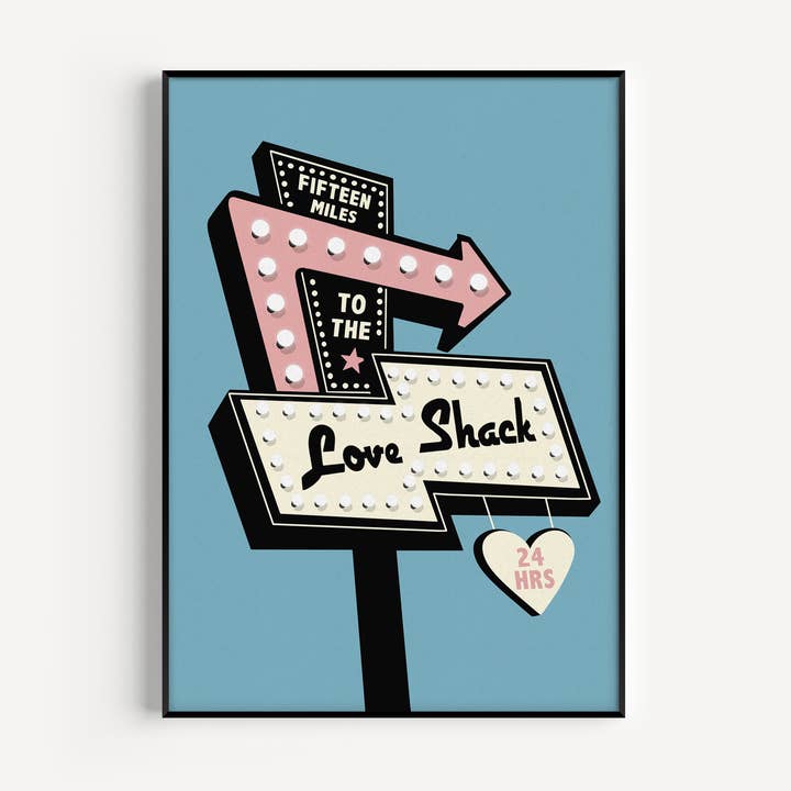 Liebeshütte Retro Motel Schild Musikdruck für den Großhandel von Twisted Rebel Designs