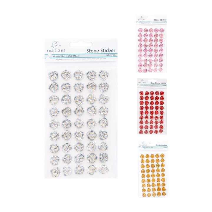 Rose-shaped Rhinestone Sticker 12mm, 45-ct (4 colors avail.) for wholesale by Angels Craft