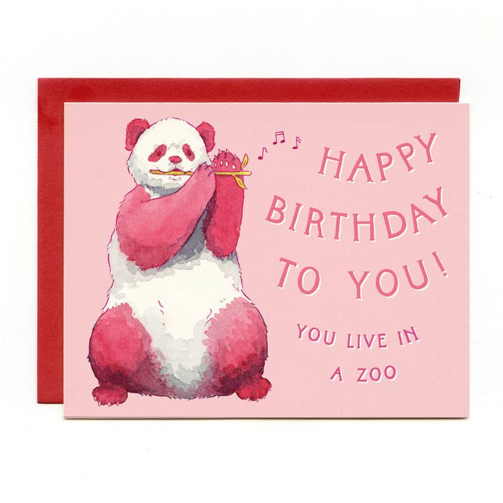 Carte d'anniversaire pour flûte panda pour la vente par Bee's Knees Industries