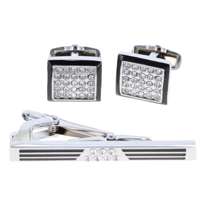 Dubal Brothers - Wholesale Cufflinks - Vittorio Vico Gold & Silver Enamel Cufflinks & Tie Bar Set by Classy Cufflinks