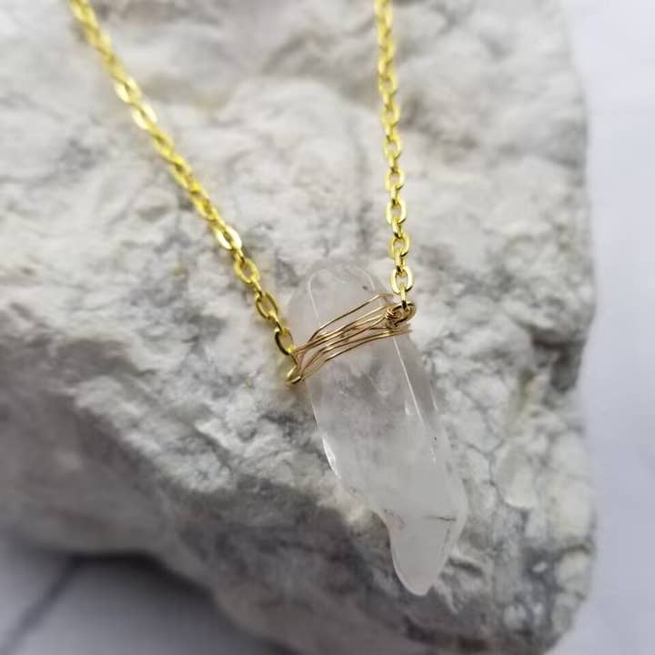 Natural Clear Crystal Pendant Necklace for wholesale by The Pretty Jewellery