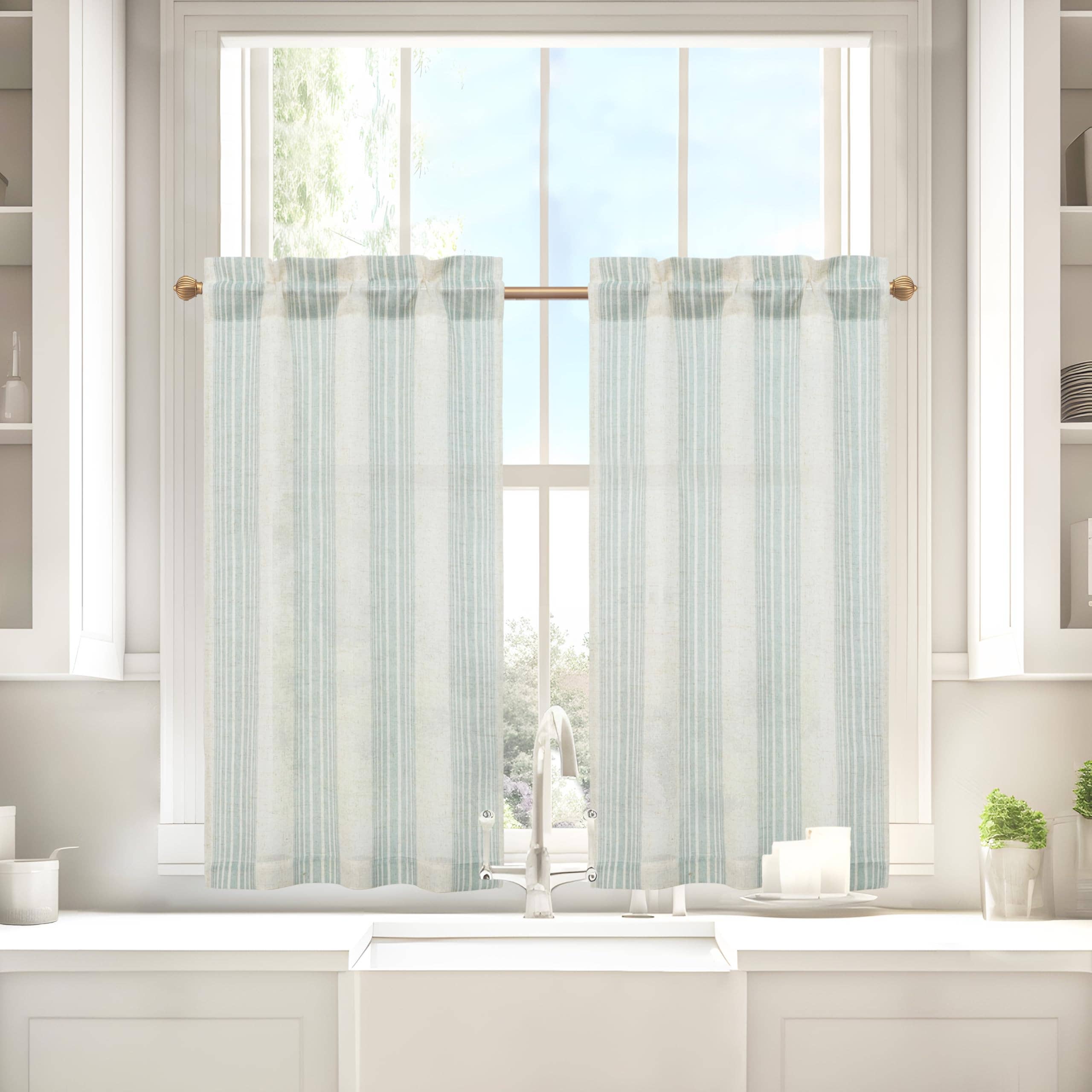 DriftAway - Wholesale Curtain - 2 Panels Linen Kitchen Tier Curtains Striped Cafe Curtains11