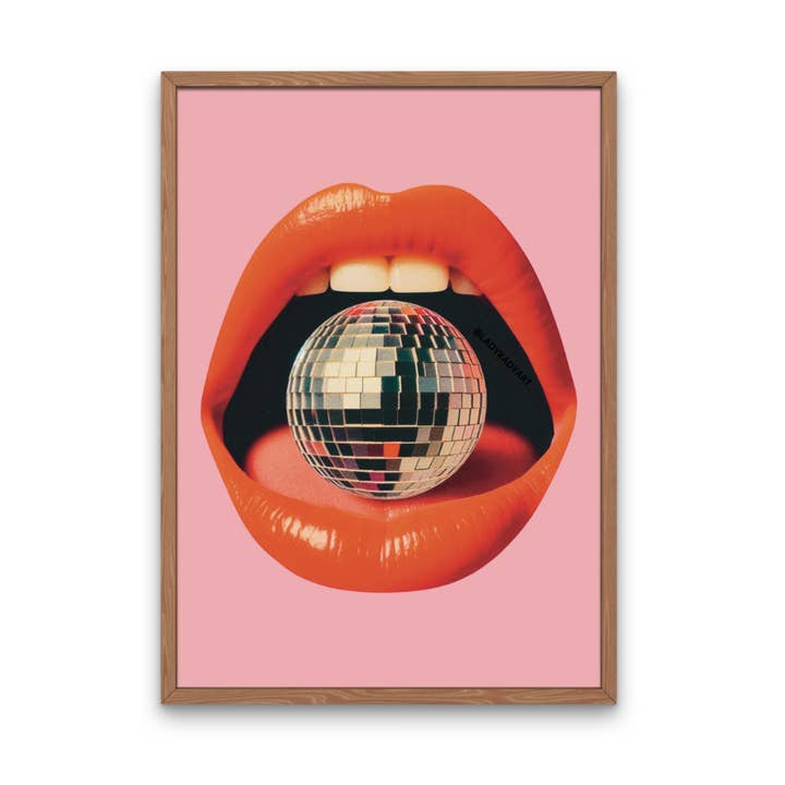Disco Mouth Art Print, Trendy Decor, Disco Ball Gift, Girly for wholesale by Lady Kady Art