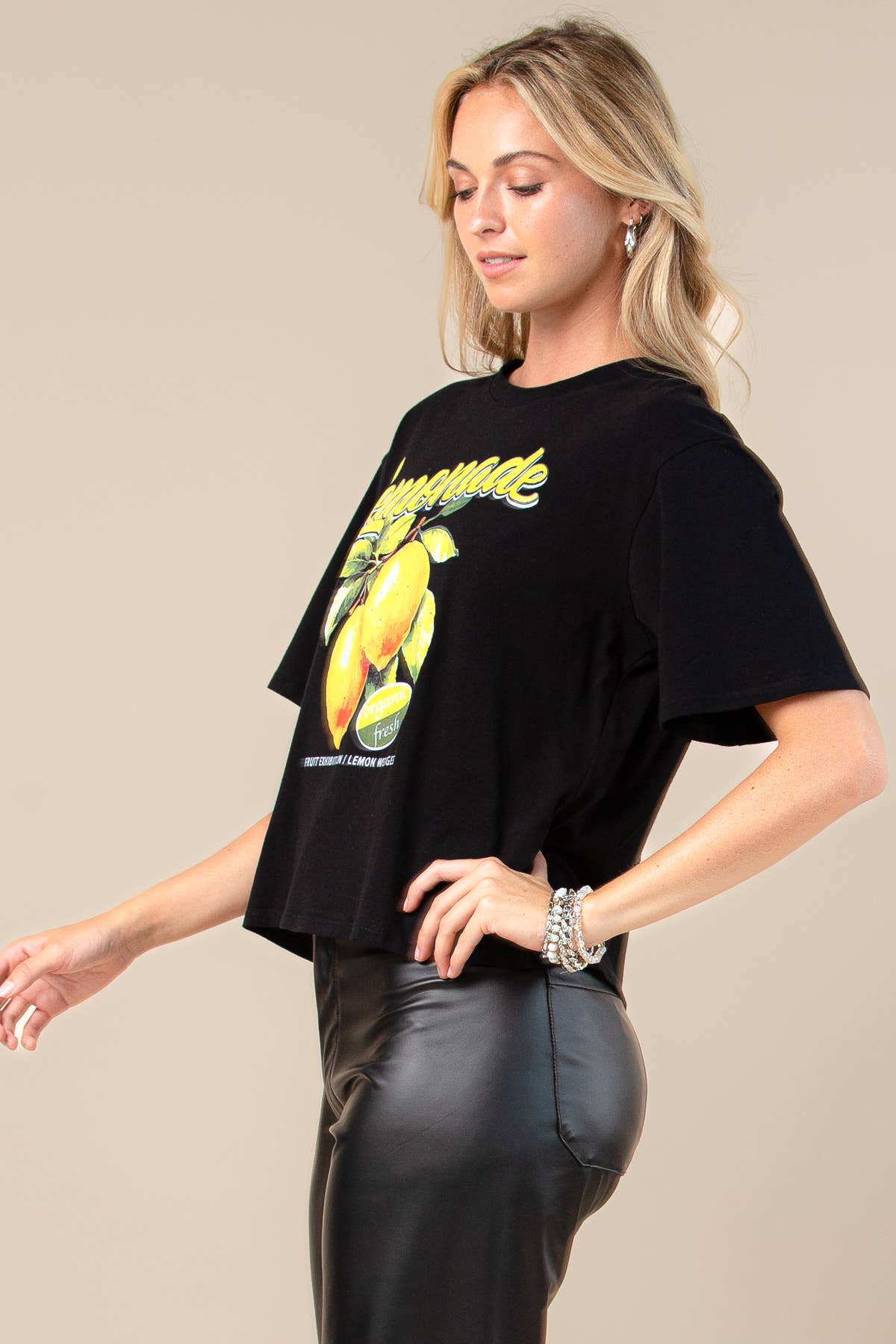 Black T1622-5823-Miriam Organic Lemon Print Oversize Tee for wholesale on Faire4