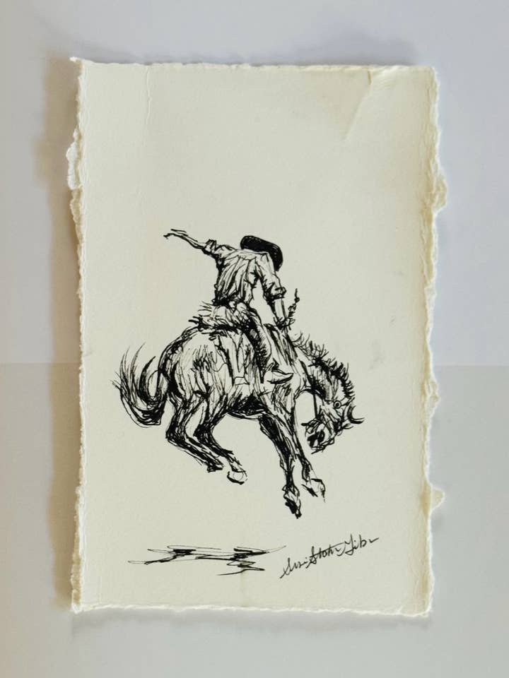 Cowboy & Bronco - mini original for wholesale by Susie Stokes Gibson Art & Design