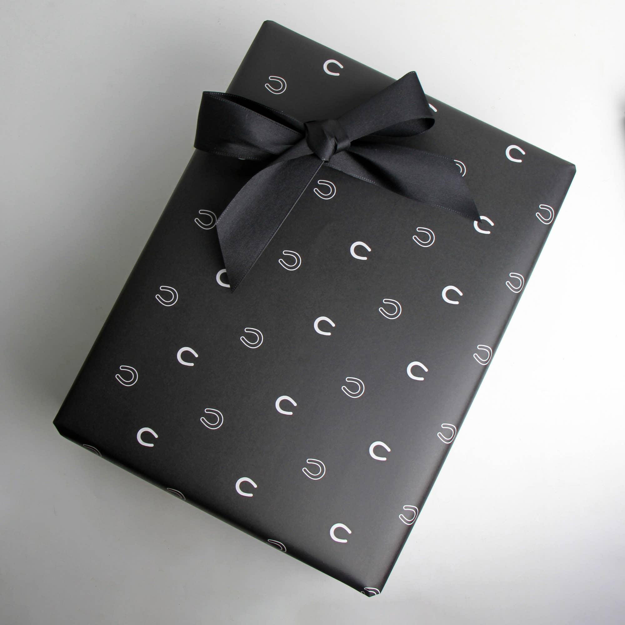 Hunt Seat Paper Co. - Wholesale Wrapping Paper Roll - Lucky Slate Equestrian Horseshoe Gift Wrap Paper in Roll2