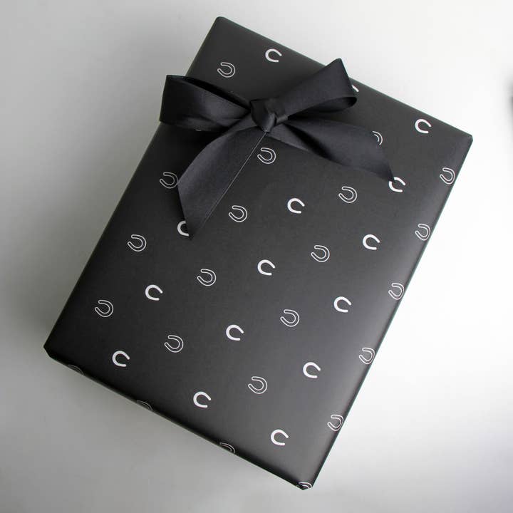 Hunt Seat Paper Co. - Wholesale Wrapping Paper Roll - Lucky Slate Equestrian Horseshoe Gift Wrap Paper in Roll2