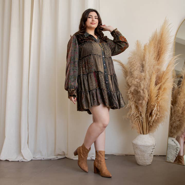 Young Threads - Wholesale Dress - Women's - Artisan Embroidered Jhabla Shirt Dress in Mixed Motifs PLUS9