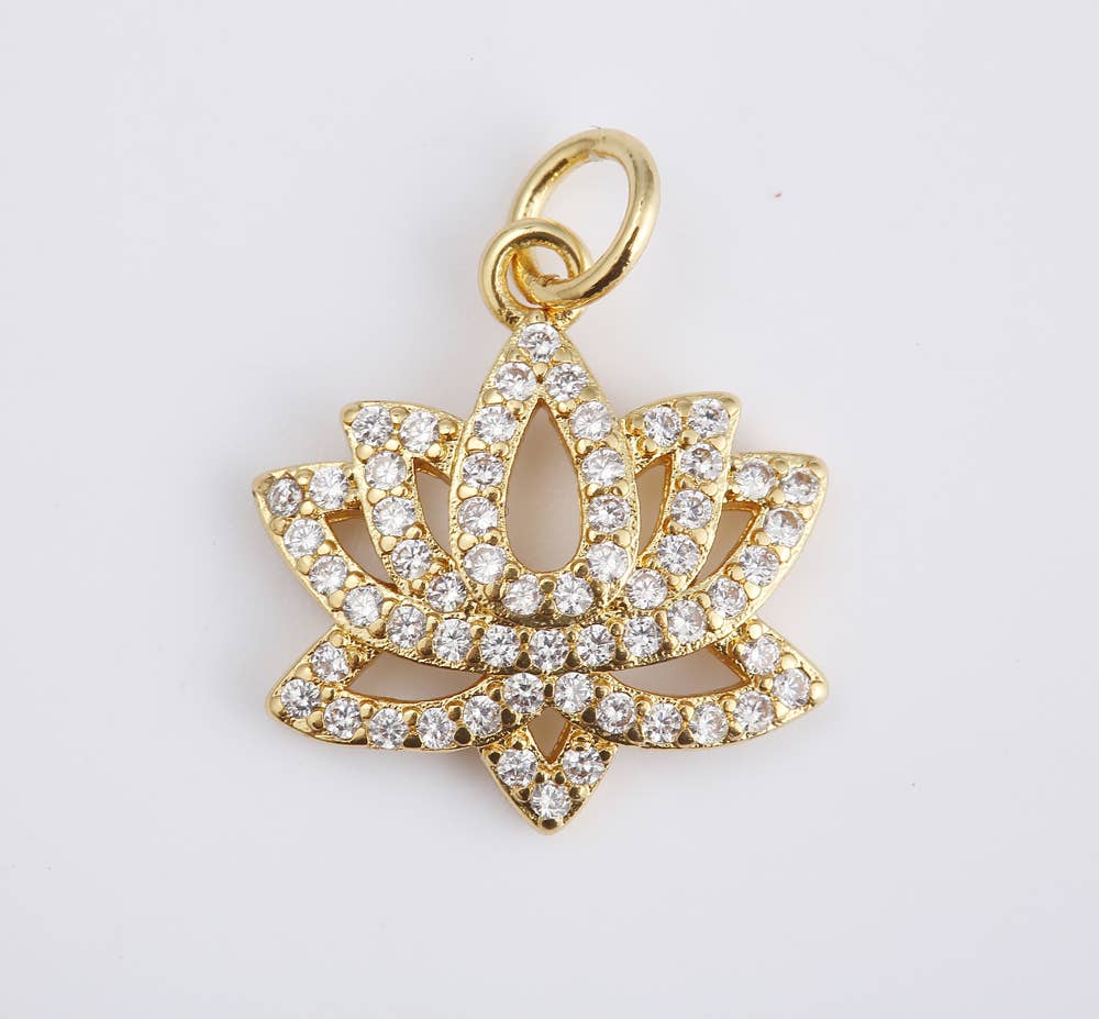 Beads Creation - Wholesale Individual Charm/Pendant - 18K Gold Filled Lotus Charm Pendant, CP0510