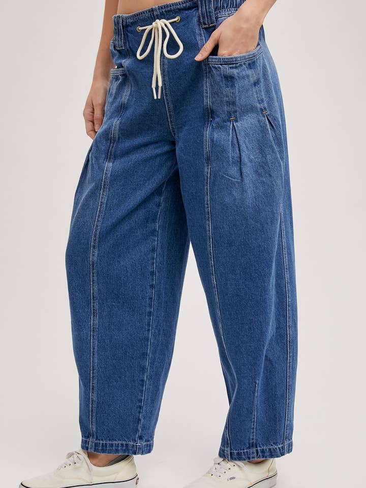 Bluivy - Wholesale Jeans - Women's - DENIM BARREL LOW-RISE CORDE DRAWSTRING PULL-ON JEANS13