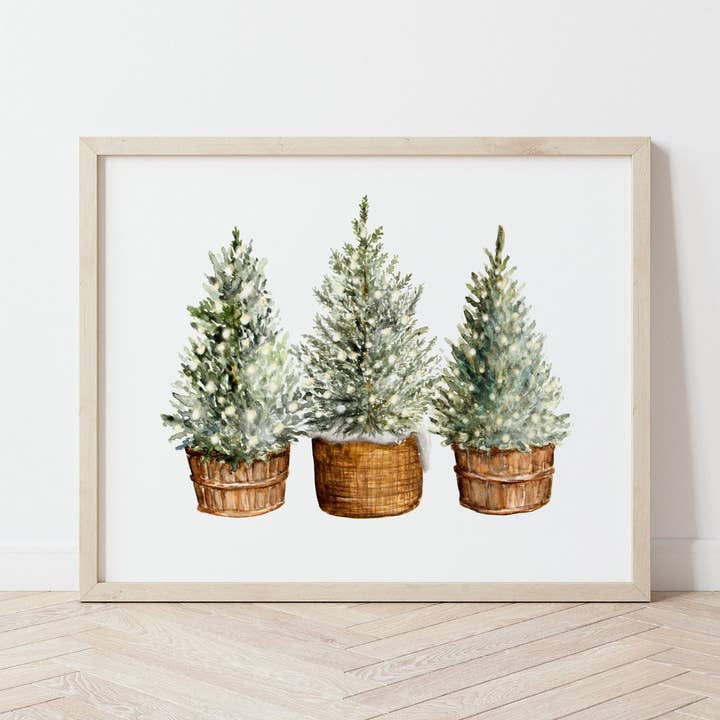 Christmas Trio Trees Wall Art - Lights or No Lights - 8 x 10 for wholesale by Fox and Wild