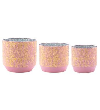 Napco - Wholesale Plant Pot - Pink & Yellow Patterned Planter - Storage(3) Item # 17184 0