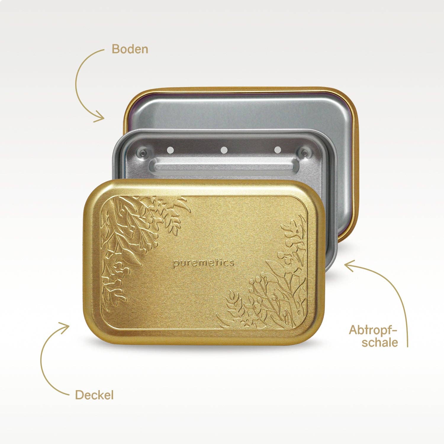 puremetics GmbH - Wholesale Soap Pouch/Sack/Bag - Soap box with drainer 'Matt-Gold Floral'3