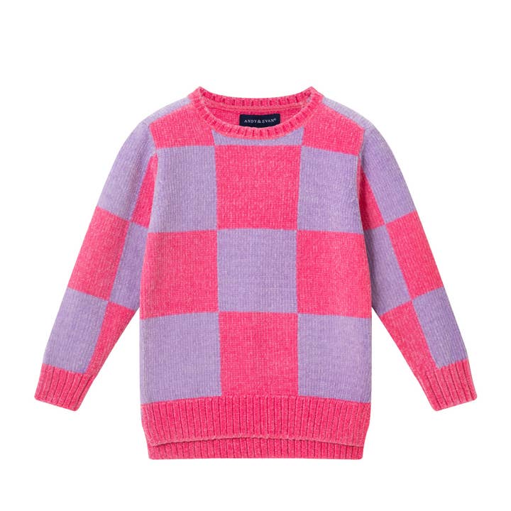Kids Split Side Sweater | Pink Checker for wholesale by Andy & Evan