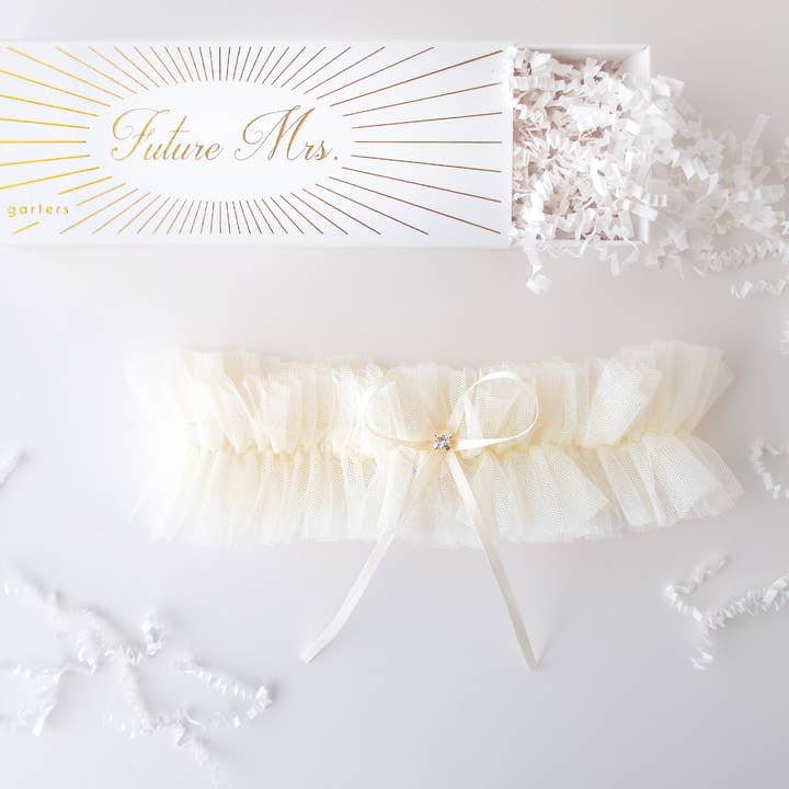 Ivory Tulle Garter (new version!) for wholesale by Bleu Garters