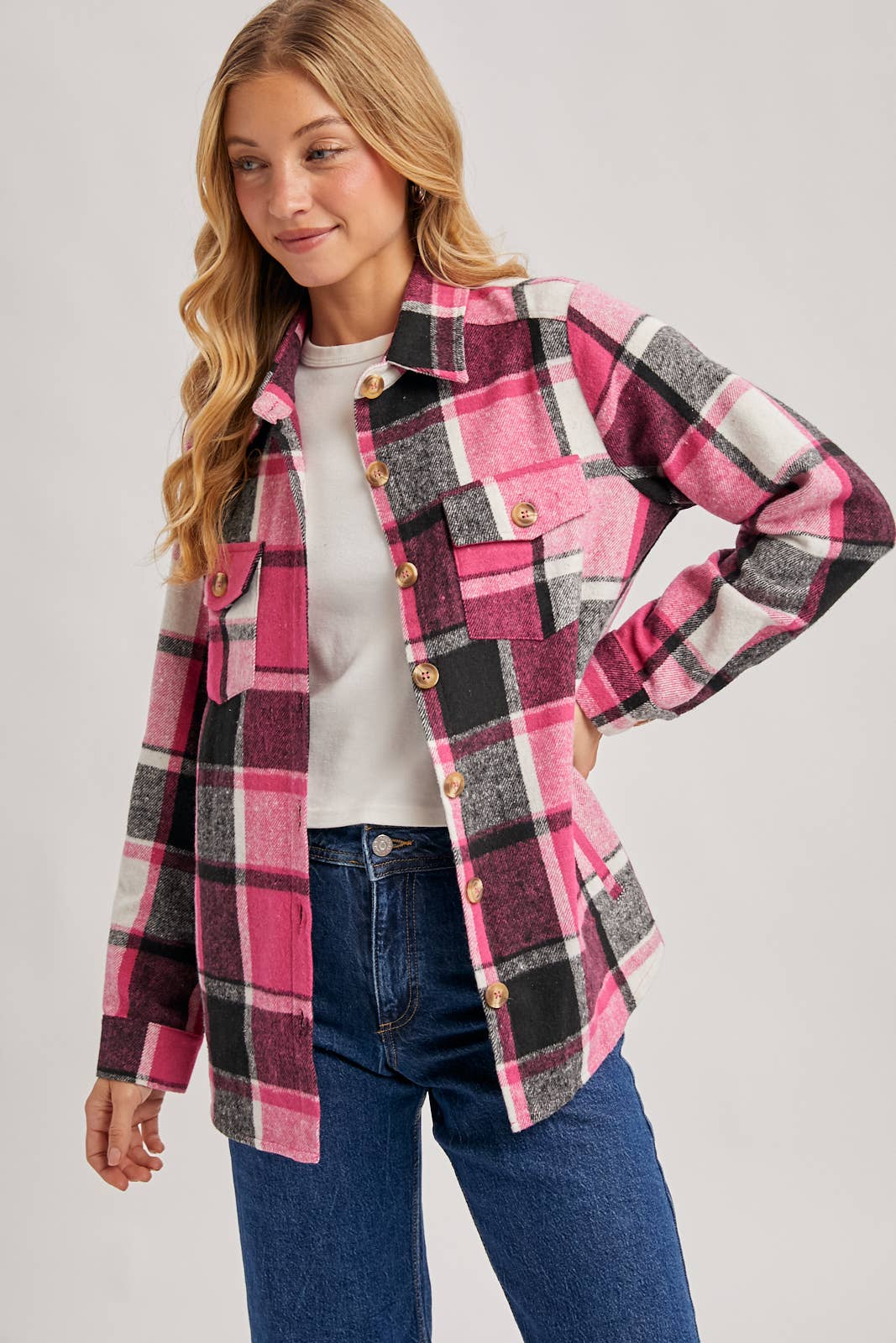 Bluivy - Wholesale Shirt Jacket/Shacket - Women's - FLANNEL PLAID SHACKET WITH POCKETS14